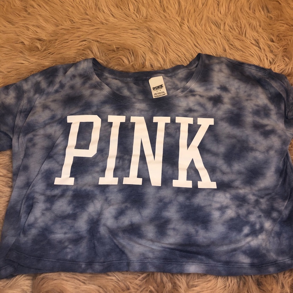 PINK light blue tie dye pattern crop top